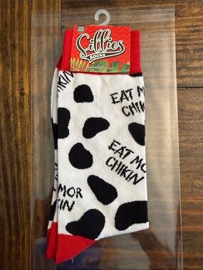 Sillies ‘Eat Mor Chikin' Black & White Novelty Socks with Red Accents (OS)
